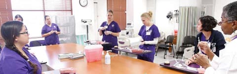 Nursing students learning in hospital