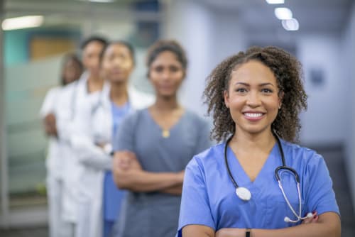  Portrait of all-woman medical team - stock photo