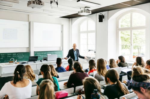 College professor teaching class