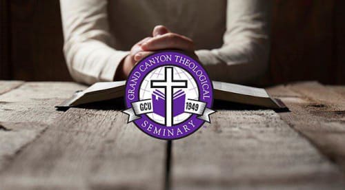 folded hands with gcu theology logo