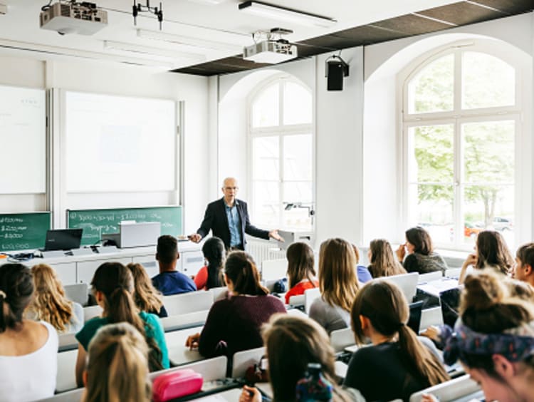 College professor teaching class