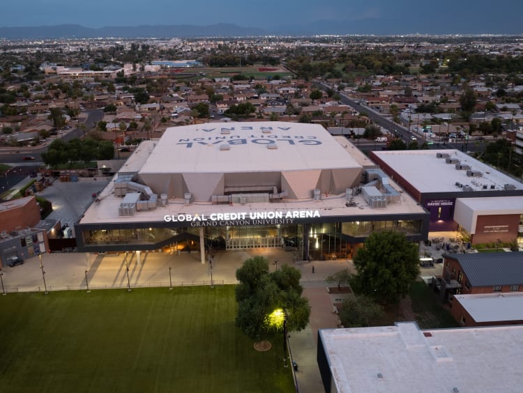 GCU aerial campus photo of Global Credits Union Arena