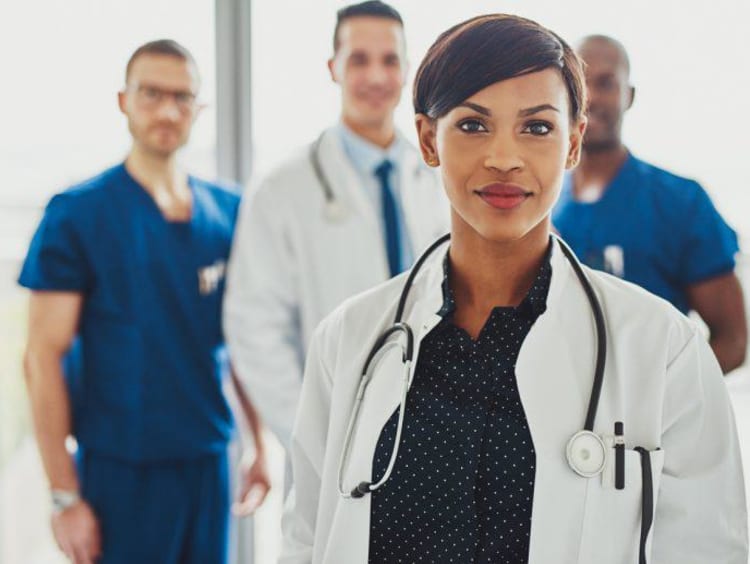 doctors and nurses lined up