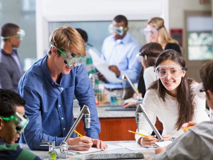 Chemistry class doing a lab