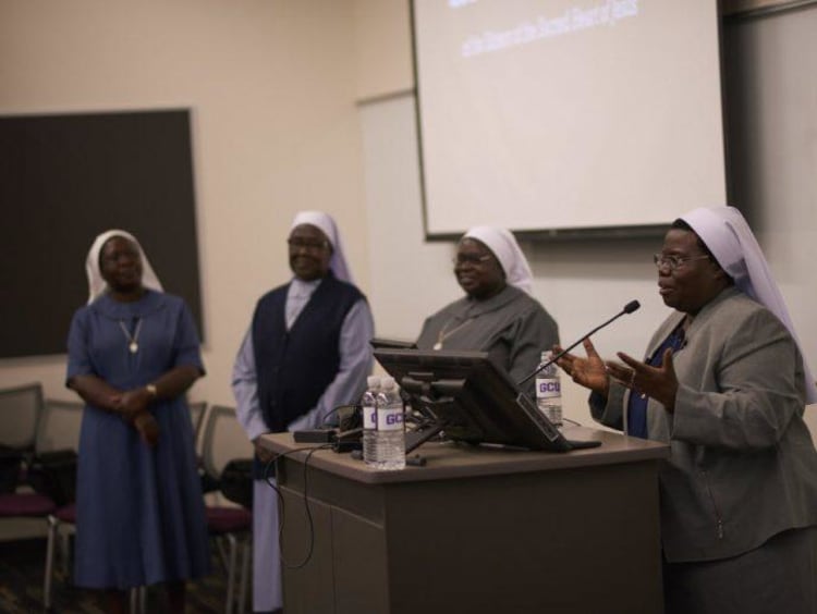 Sister Rosemary Nyirumbe speaking