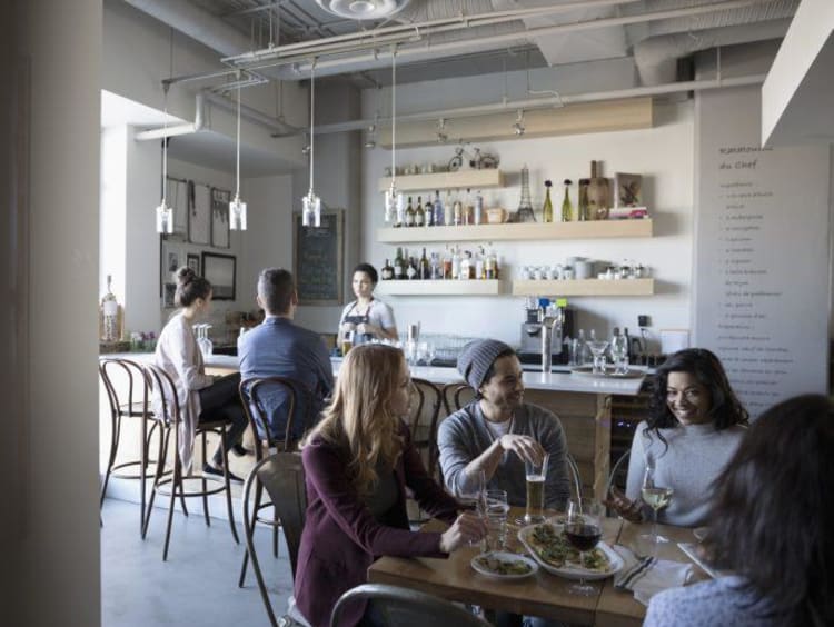 Friends dining at a restaurant