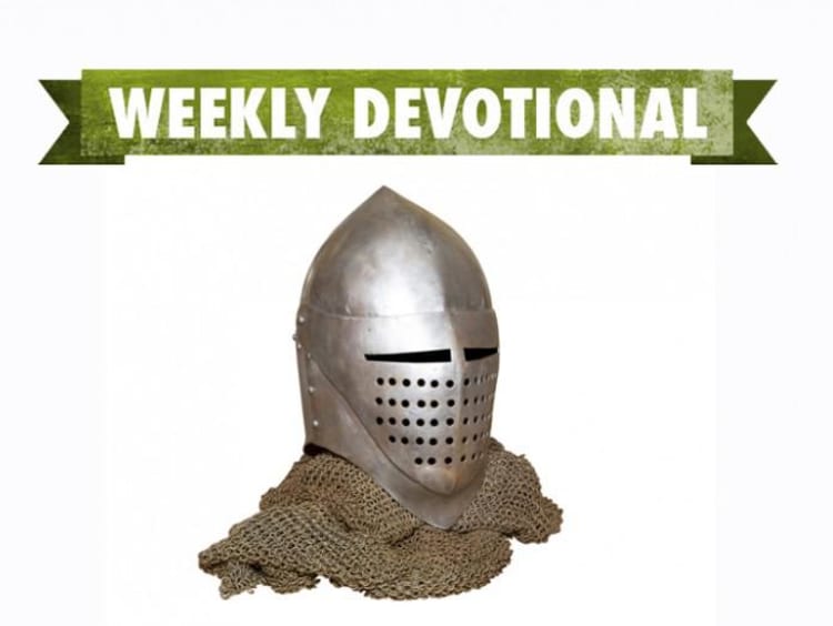A helmet under the Weekly Devotional banner