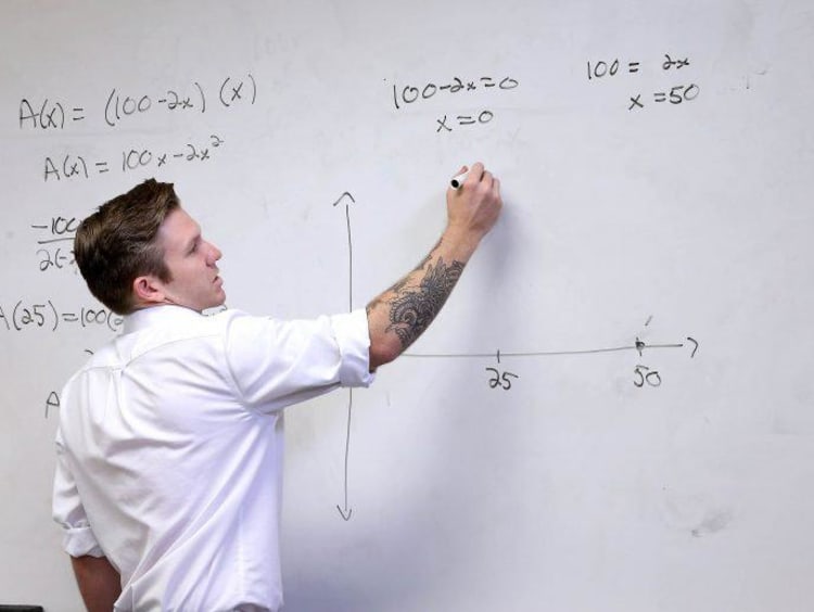 Math teacher writing on the board