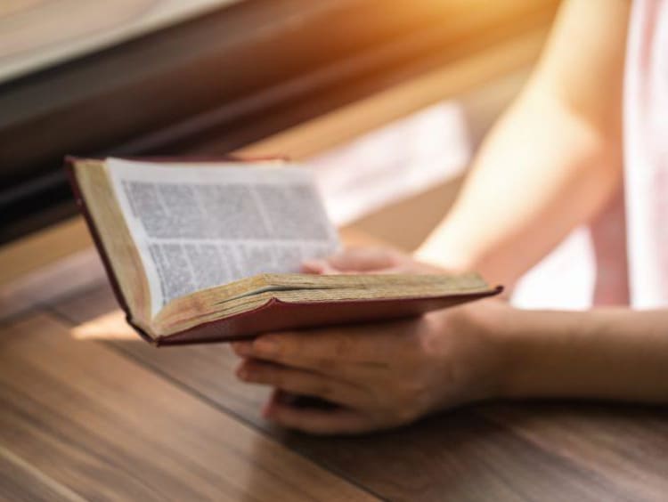 someone holding an open Bible