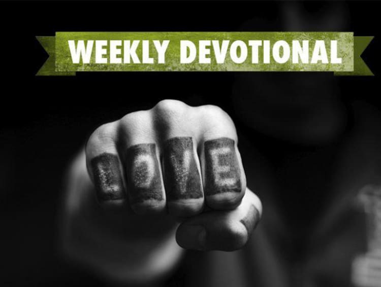 Weekly Devotional: Black and White fist with word love