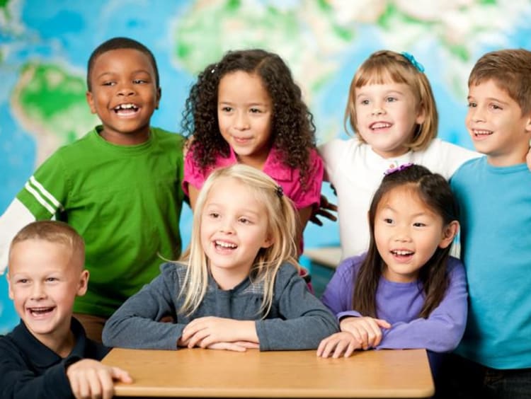 Young students pose for a class photo
