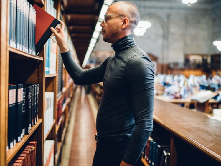 historian researching at library