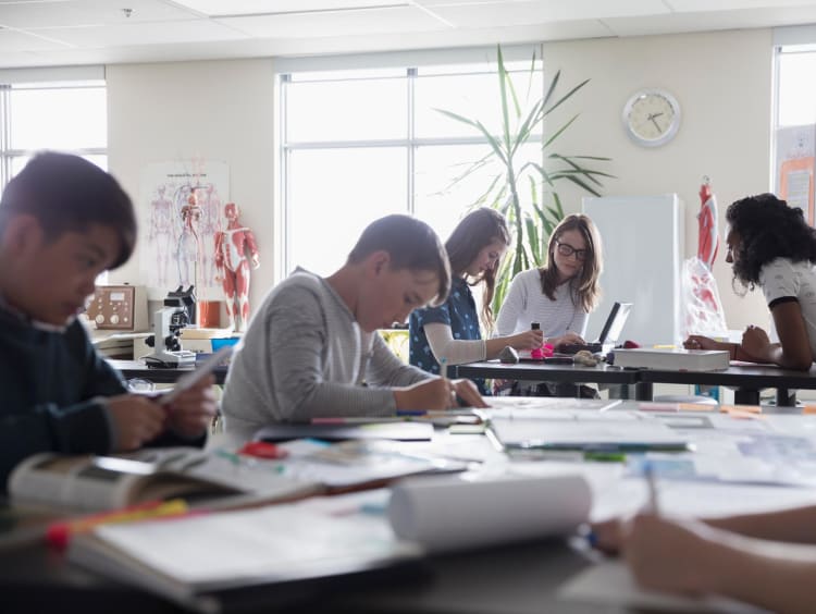 Students working in a classroom setting