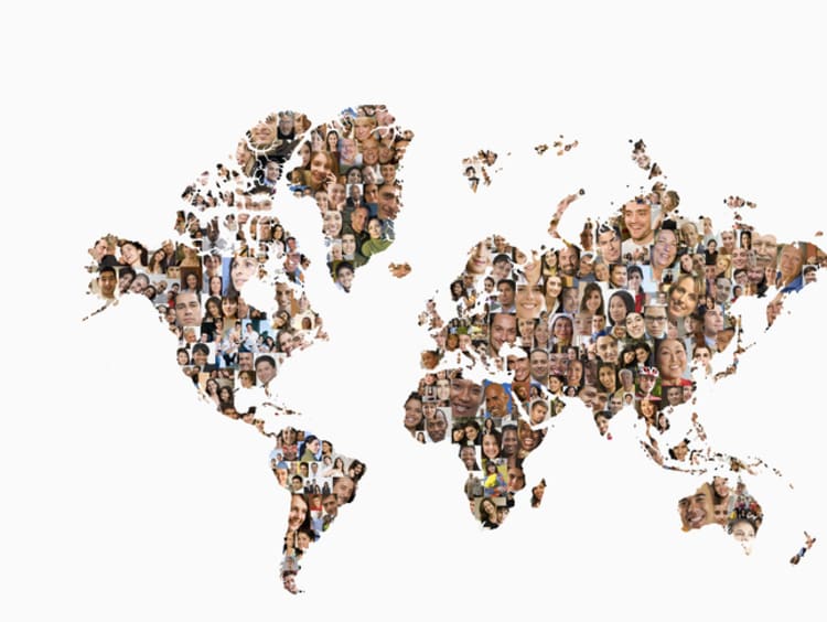 map of the world filled in with people's faces