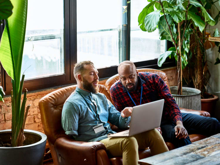 Mentor and mentee working together on laptop