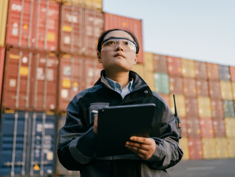 Logistics manager taking inventory