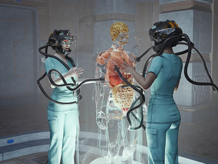 Robots demonstrating surgery on artificial body
