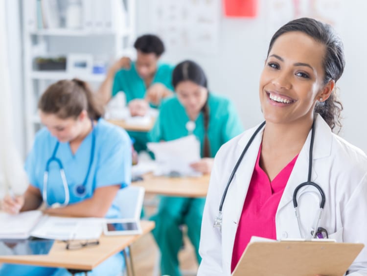 A nurse educator in a classroom