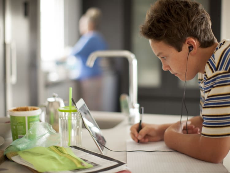 a student doing online schoolwork at home