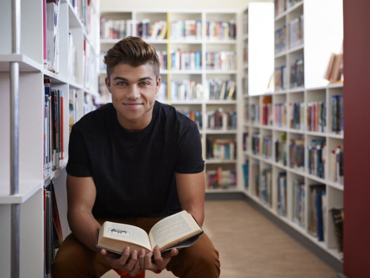 college student in library