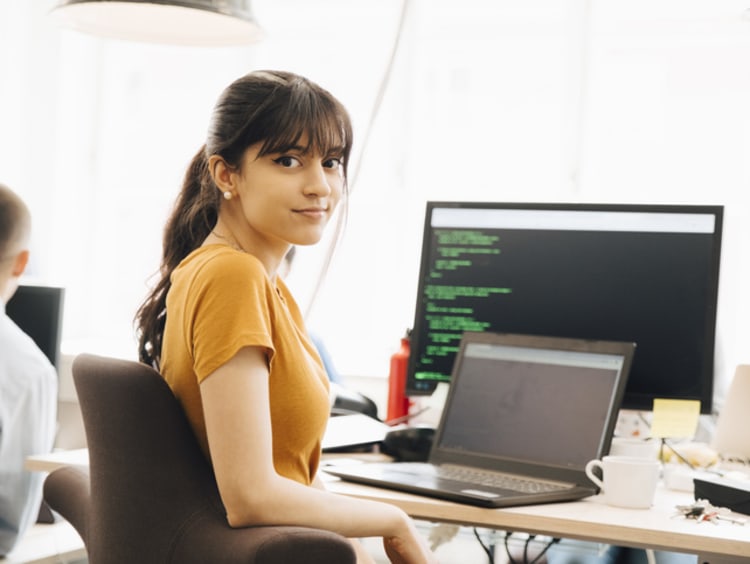 female computer programmer working in office