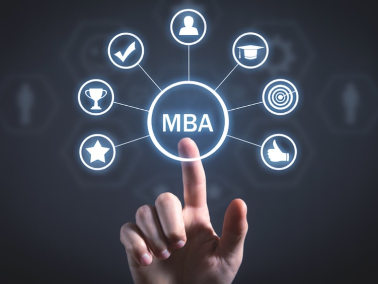 MBA degree graphic showing a variety of icons