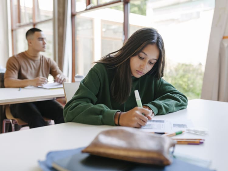 focused student in class