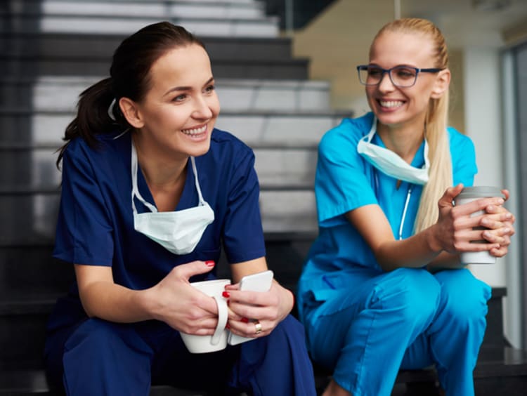 Nursing school students taking a short break