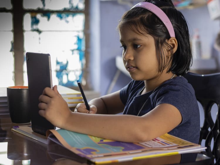 girl watching a tiktok for homework