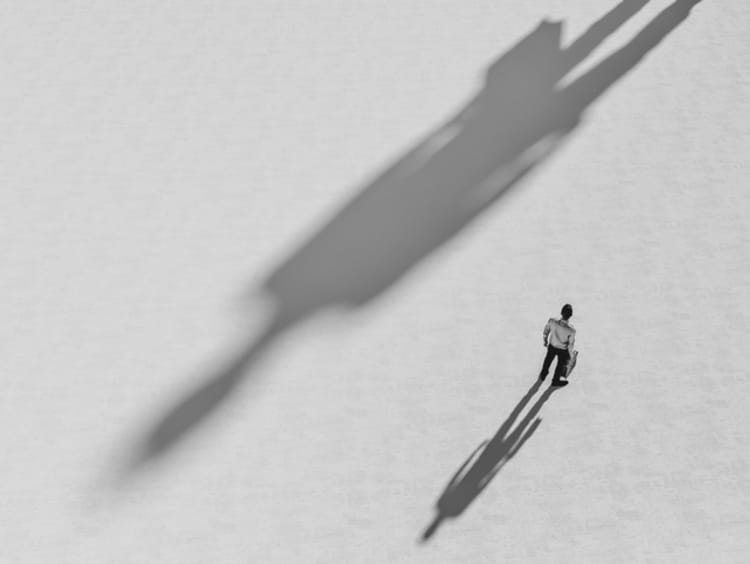 person facing a huge shadow