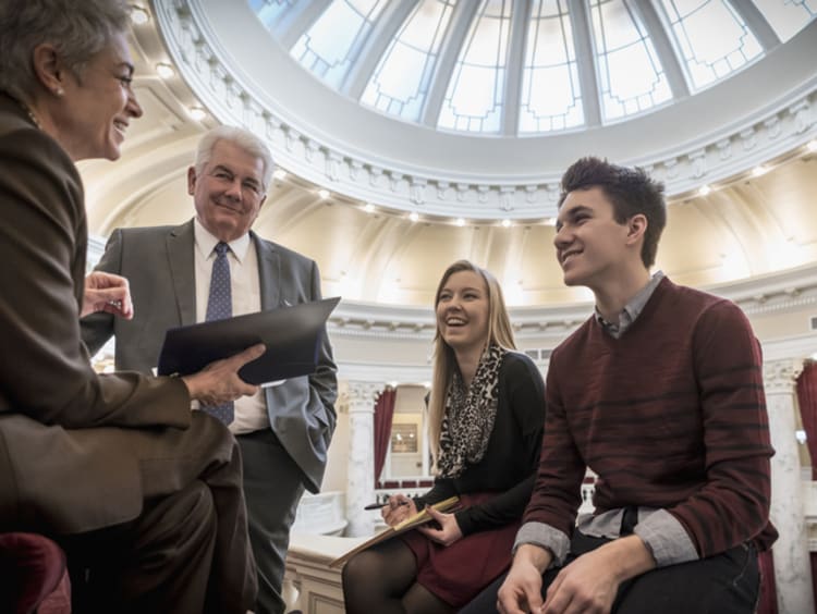 Young government students in a government building