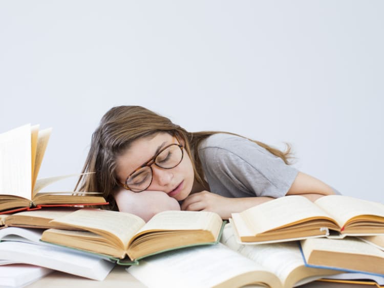 Student falls asleep while studying