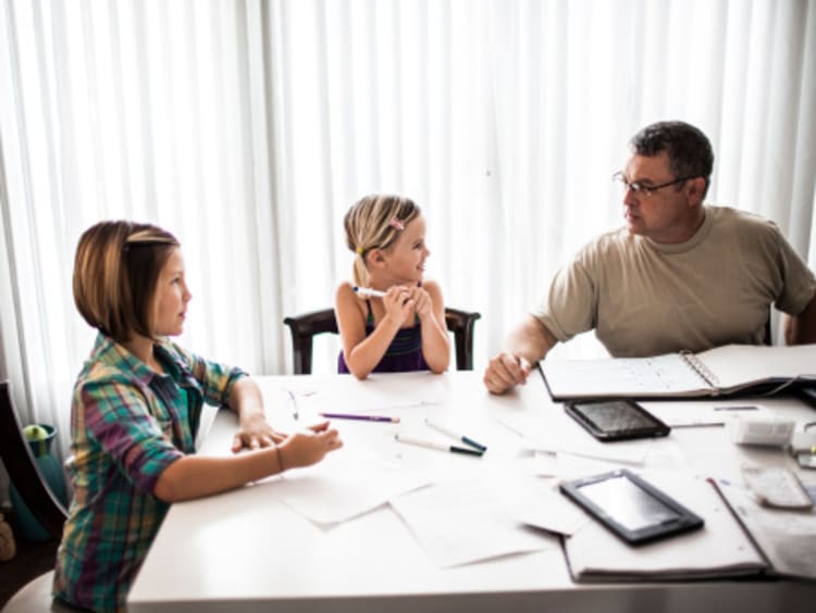 Family discussing financial aid.