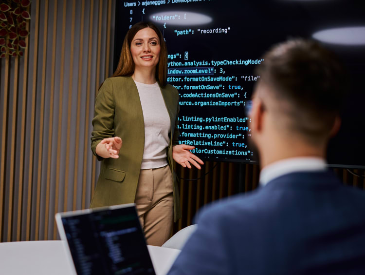 Woman teaching about business information systems