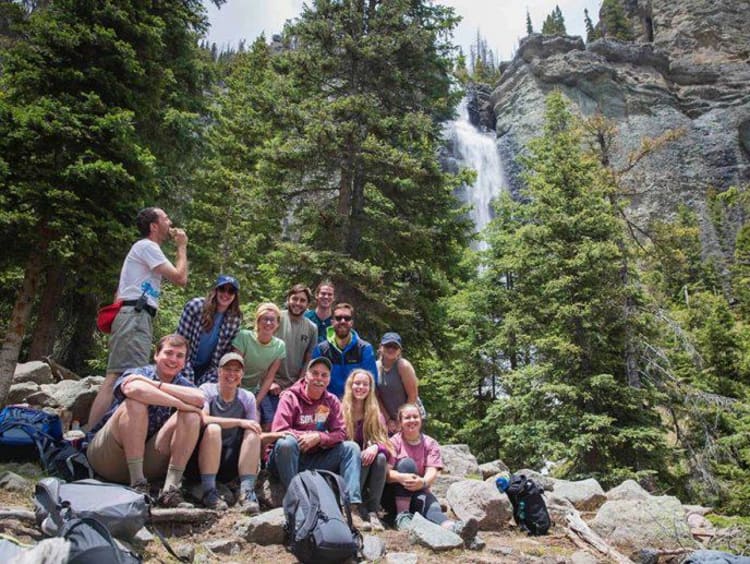 A group of students outdoors exploring