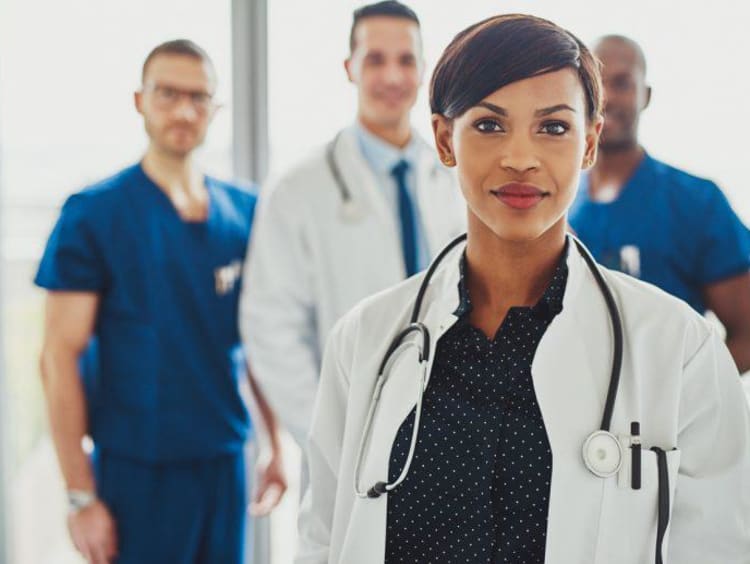 doctors and nurses lined up