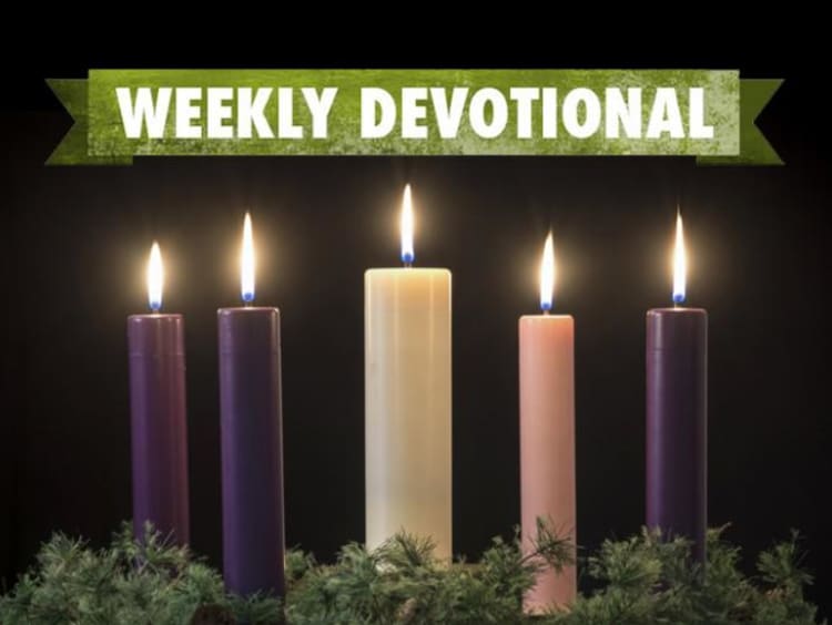 Weekly devotional banner under a set of five candles