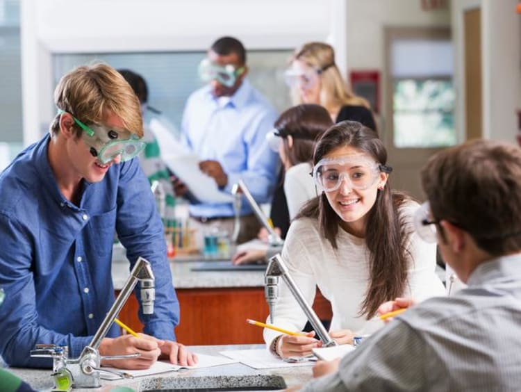 Chemistry class doing a lab