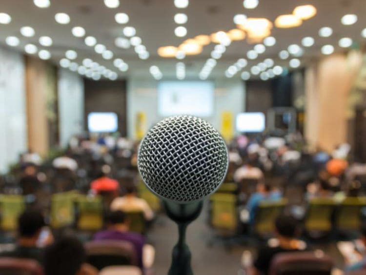 microphone on stand in a room