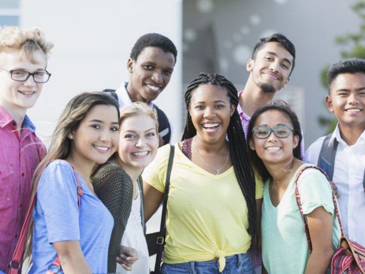 a group of people together