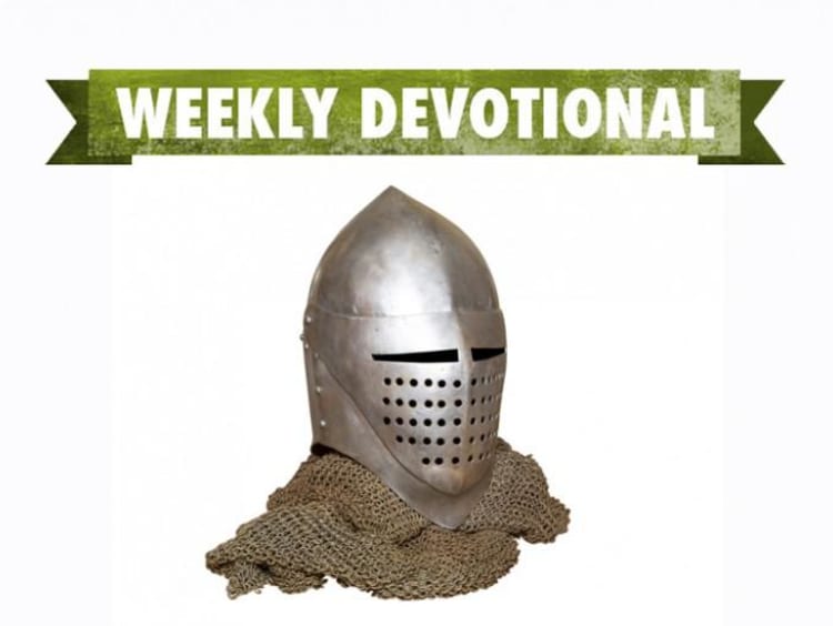 A helmet under the Weekly Devotional banner