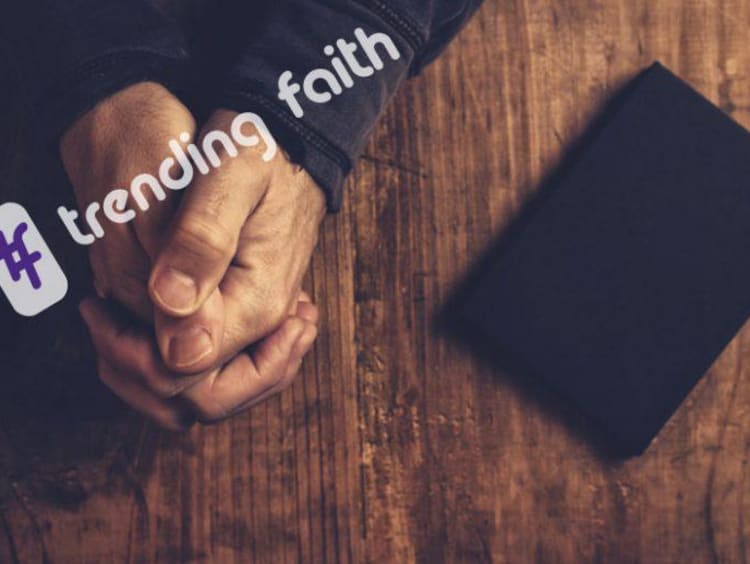 Praying hands with the trending faith logo