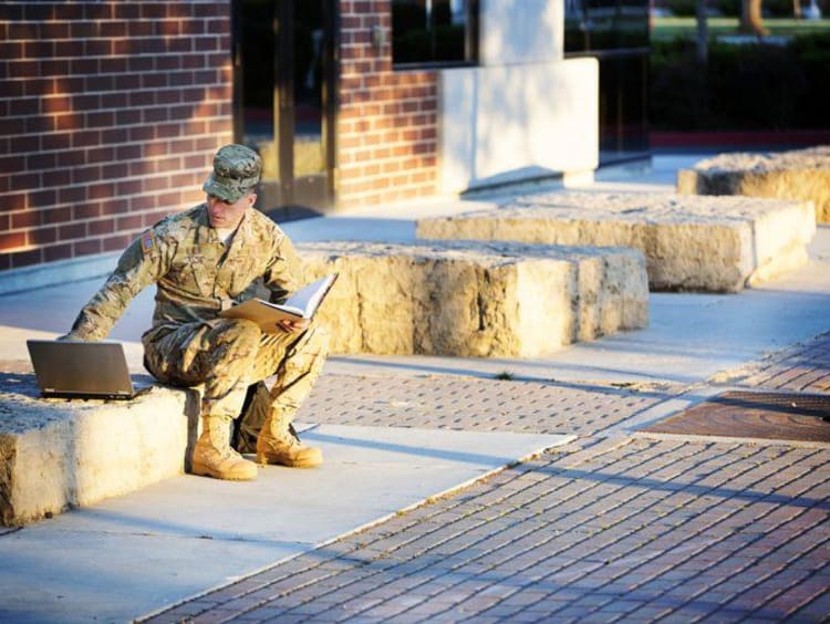 military student doing homework