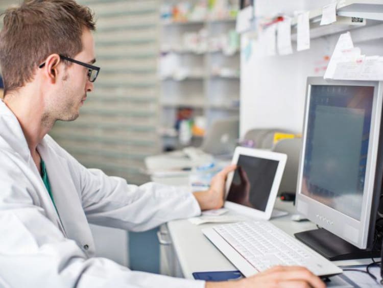 doctor looking at screen