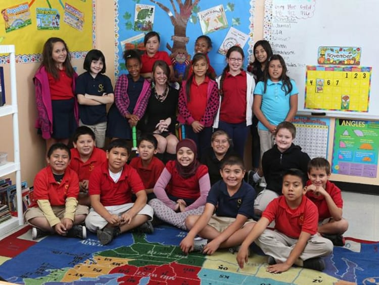 Children and students in class room 