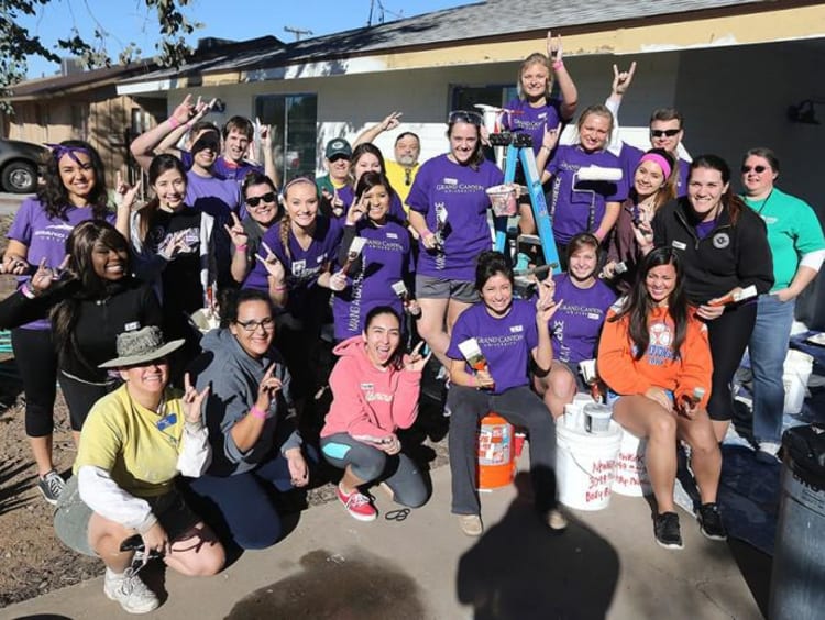 group of students helping the community