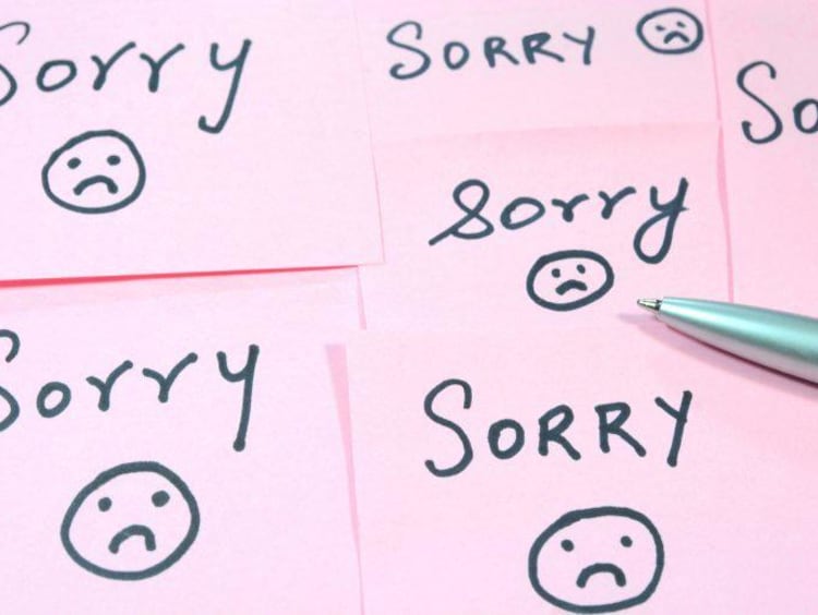 Arranged sticky notes reading "sorry"