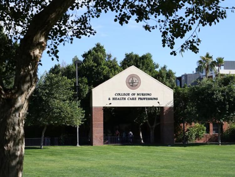 Front of College of Nursing and Health Care building on GCU campus