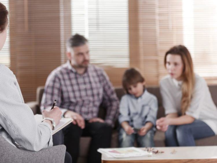 Family meets with a family dynamics counselor