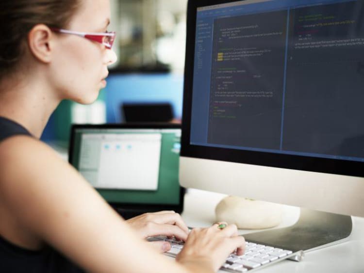 student working on computer